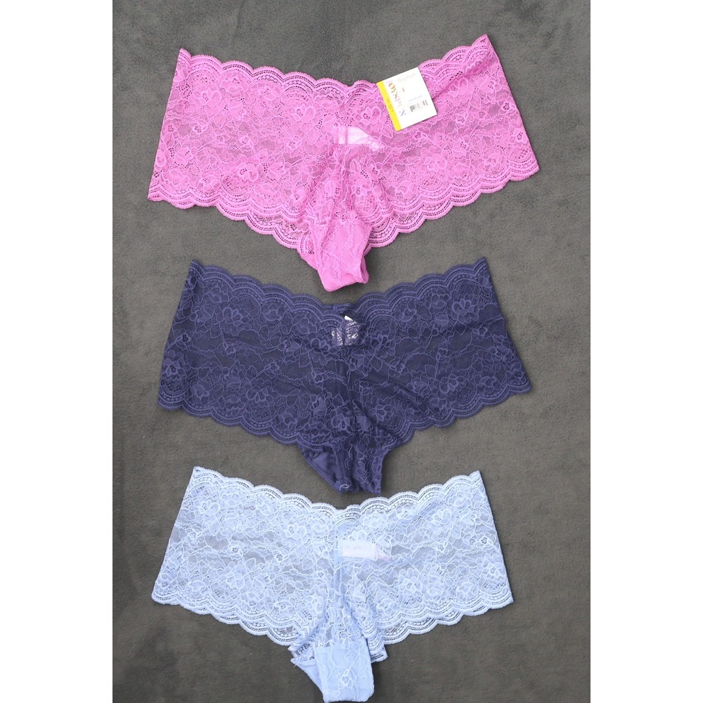 Joyspun Womens 3PK Lace Boyshort Panties Orchid Blue Dark Iris L 12-14 JS662 NEW